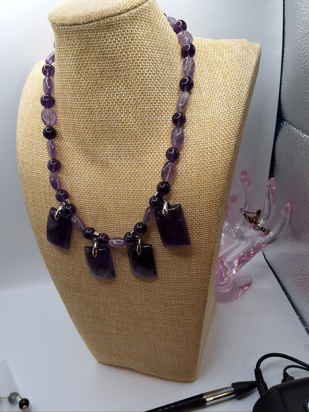 Purple Beaded Amethyst Pendant Necklace